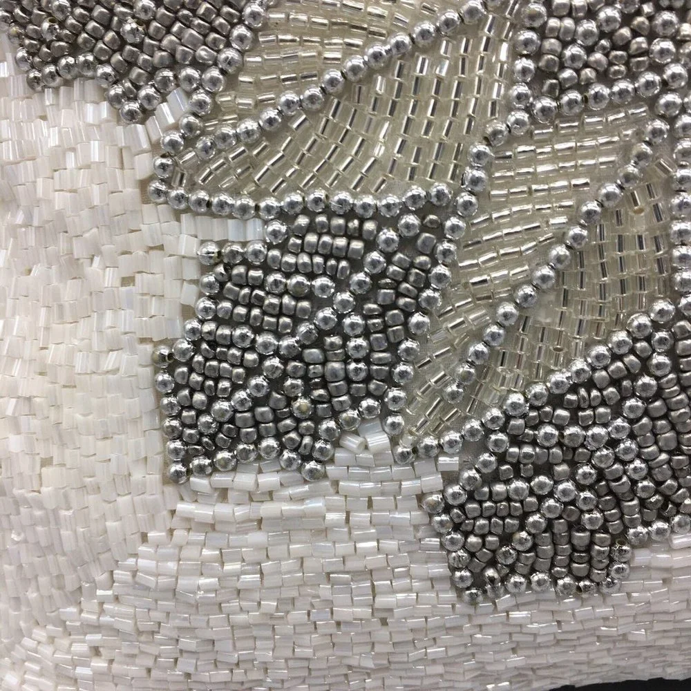 x2 Glitz & Glimmer Christmas Beaded Silver Poinsettia Throw Pillow Set Decor 14